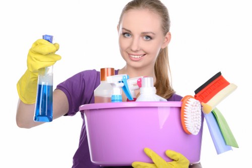 Cleaner working on office carpet maintenance in Canary Wharf