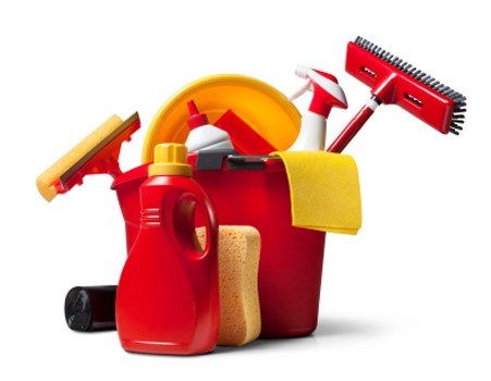 Cleaner Canarywharf team member wearing PPE during workplace cleaning